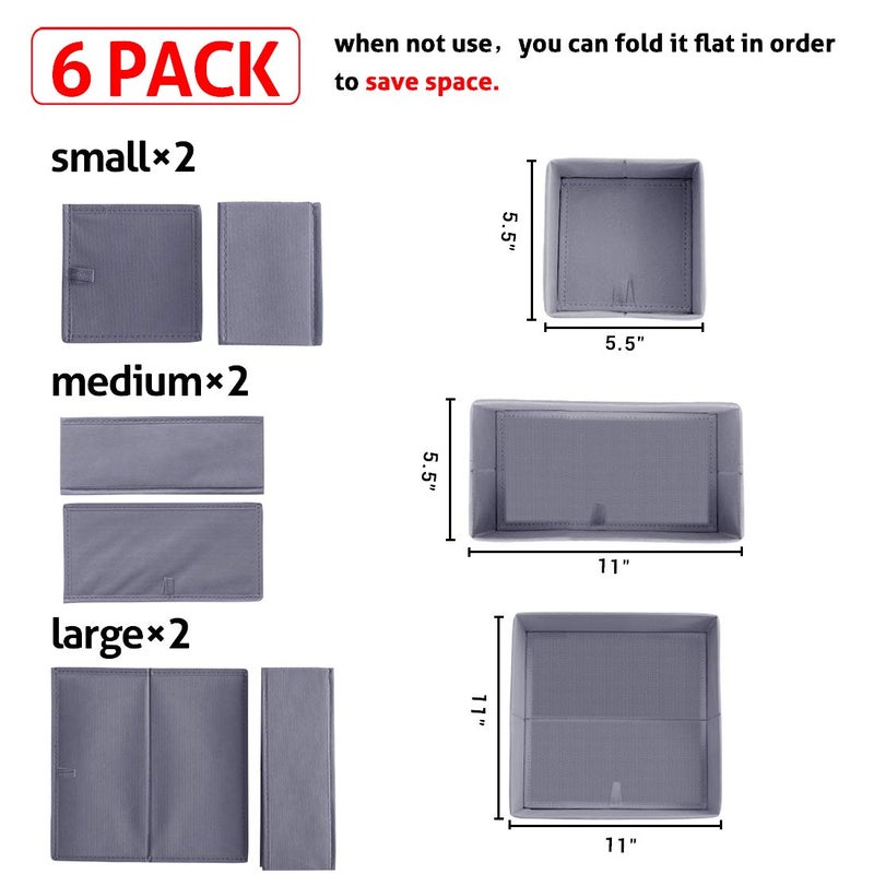 homyfort Dresser Drawer Organizer  Foldable Cloth Storage Box Closet Cube Basket Bins Containers Divider with Drawers for Underwear  Bras  Socks  Ties  Scarves  Set of 6  Grey - Image 2
